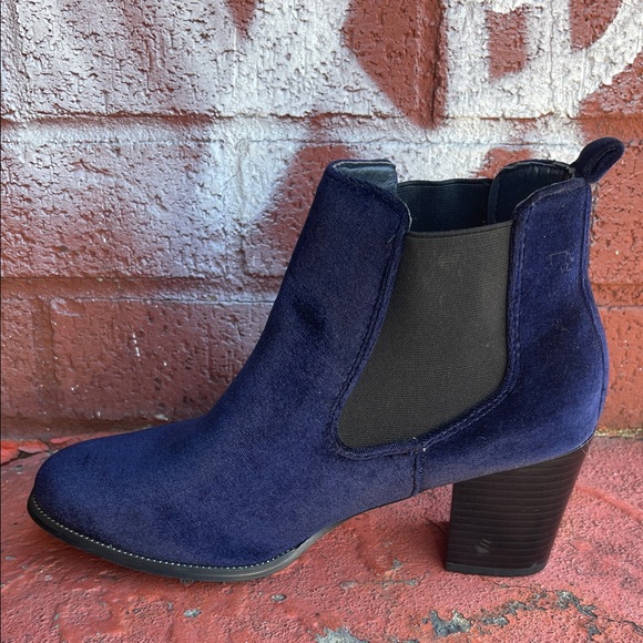 Women's Navy Velvet Ankle Boots - Picture 2 of 7